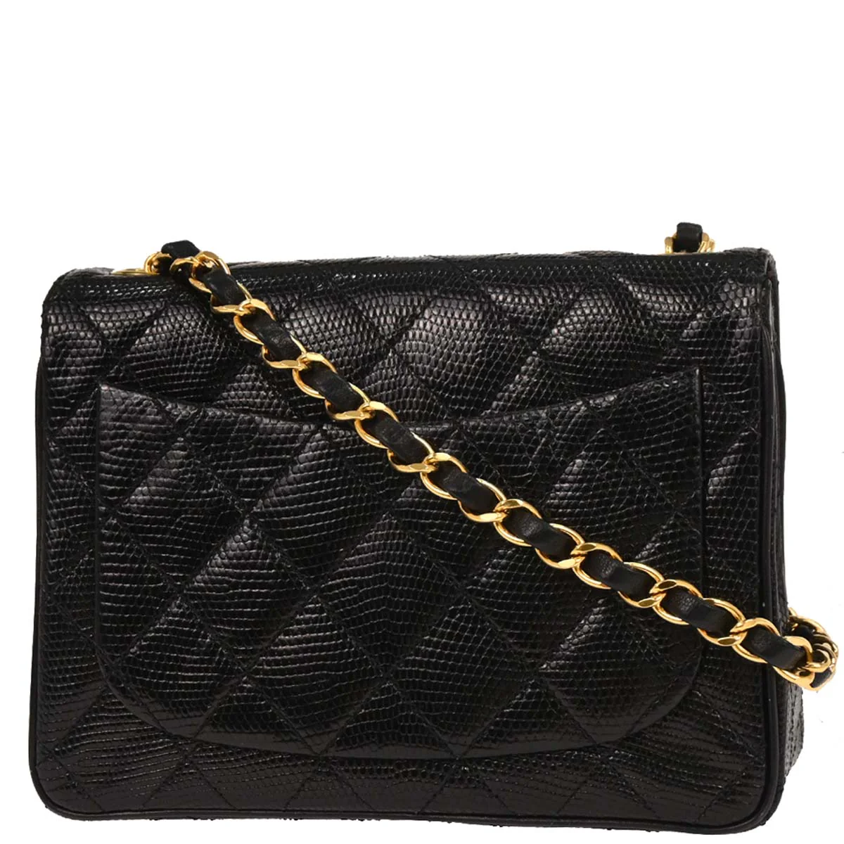 Chanel 1991-1994 * Black Lizard Mini Classic Square Flap Shoulder Bag - Image 2
