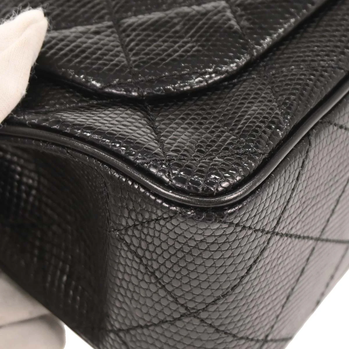 Chanel 1991-1994 * Black Lizard Mini Classic Square Flap Shoulder Bag - Image 3