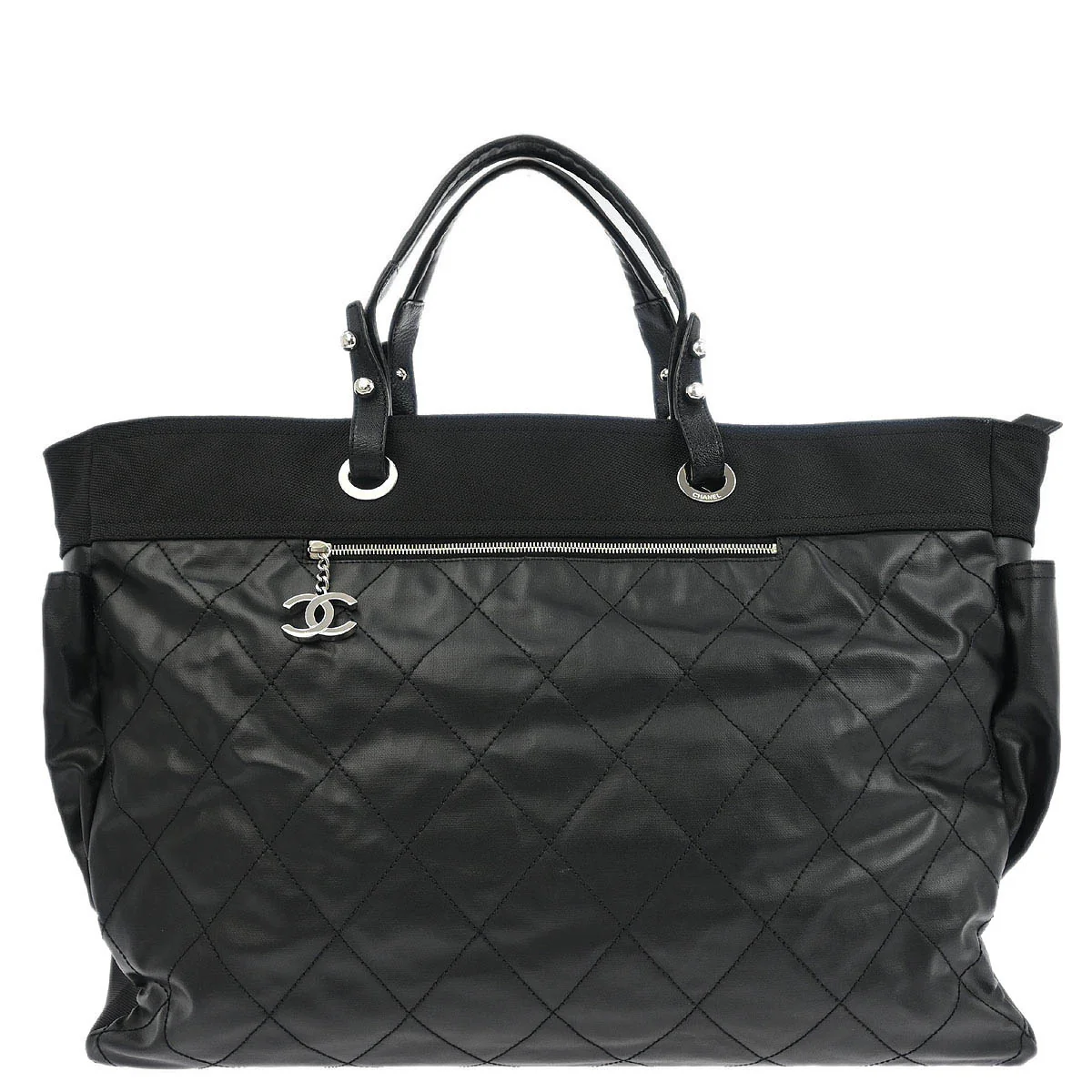 Chanel 2006-2008 Black Leather Paris-Biarritz GM Tote Handbag