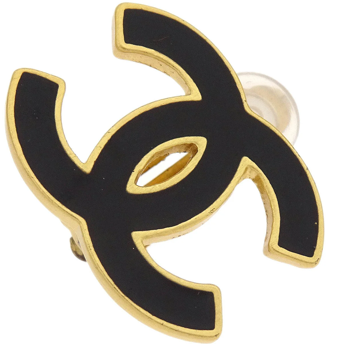 Chanel CC Black Earrings Clip-On Gold 02A - Image 2