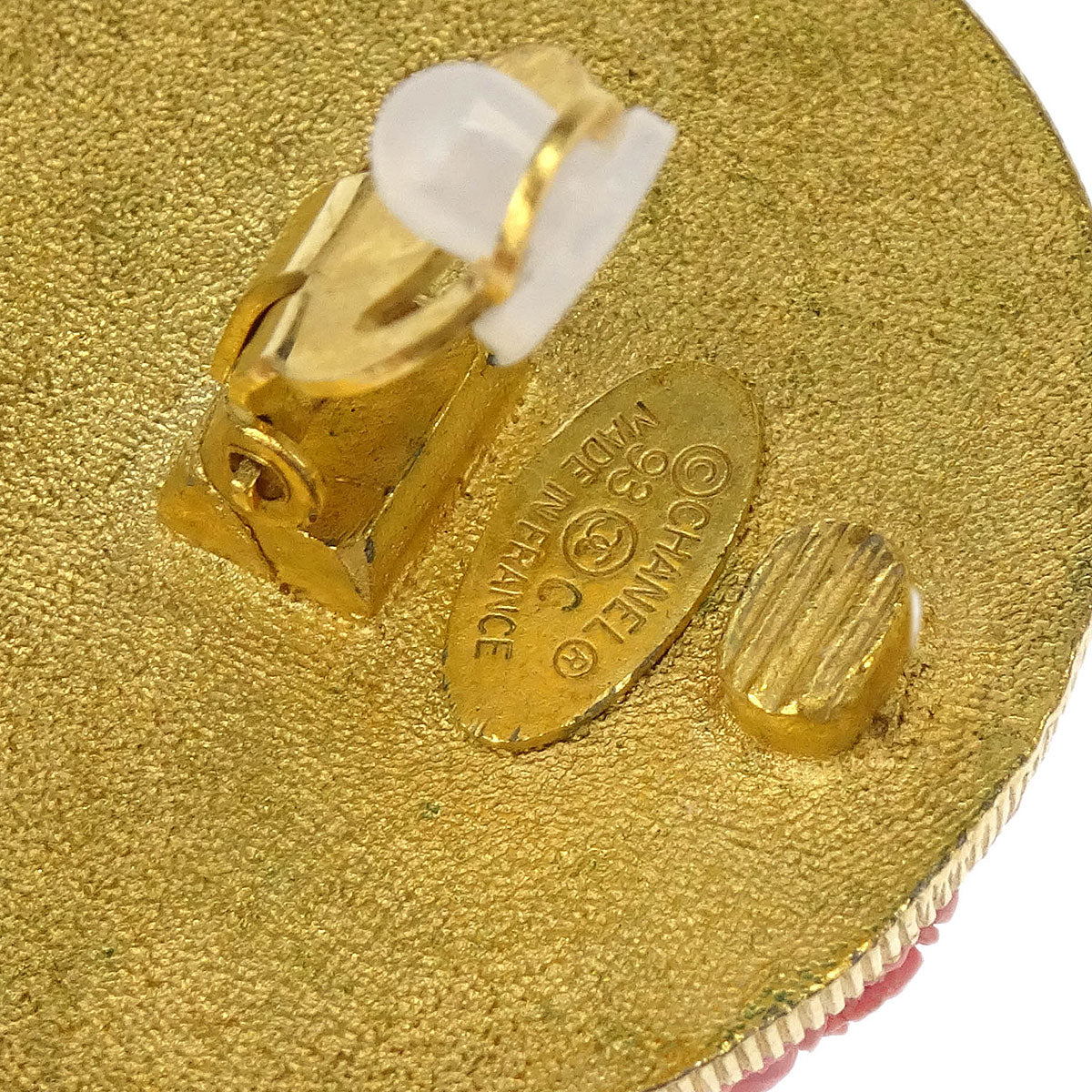 Chanel Gold Pink Button Earrings Clip-On 93C - Image 3