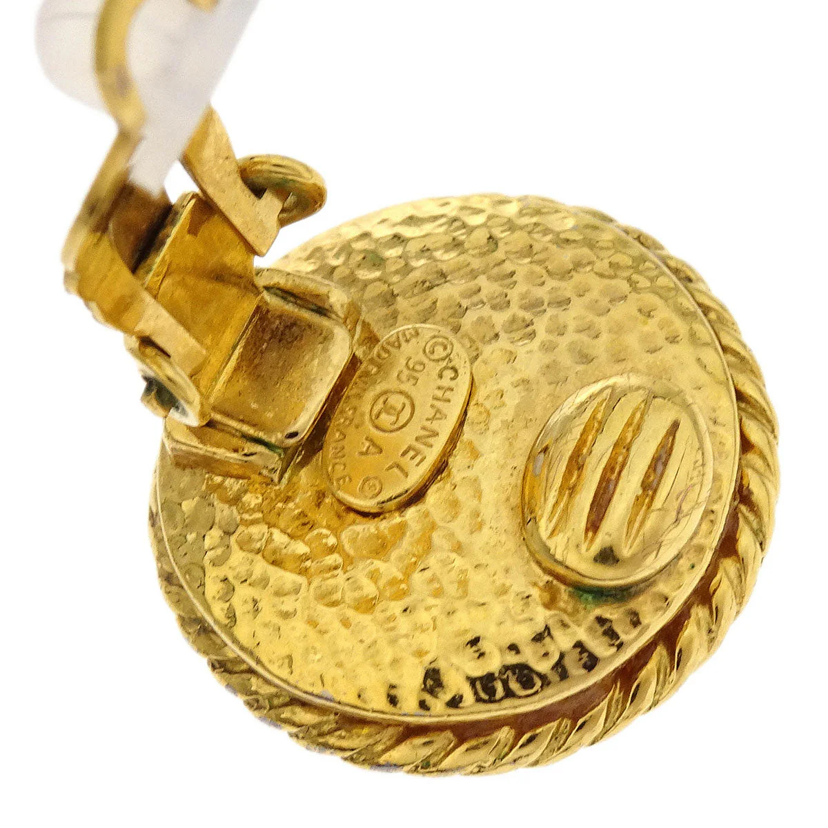 Chanel Earrings Clip-On Button Costume Pearl Gold 95A - Image 4