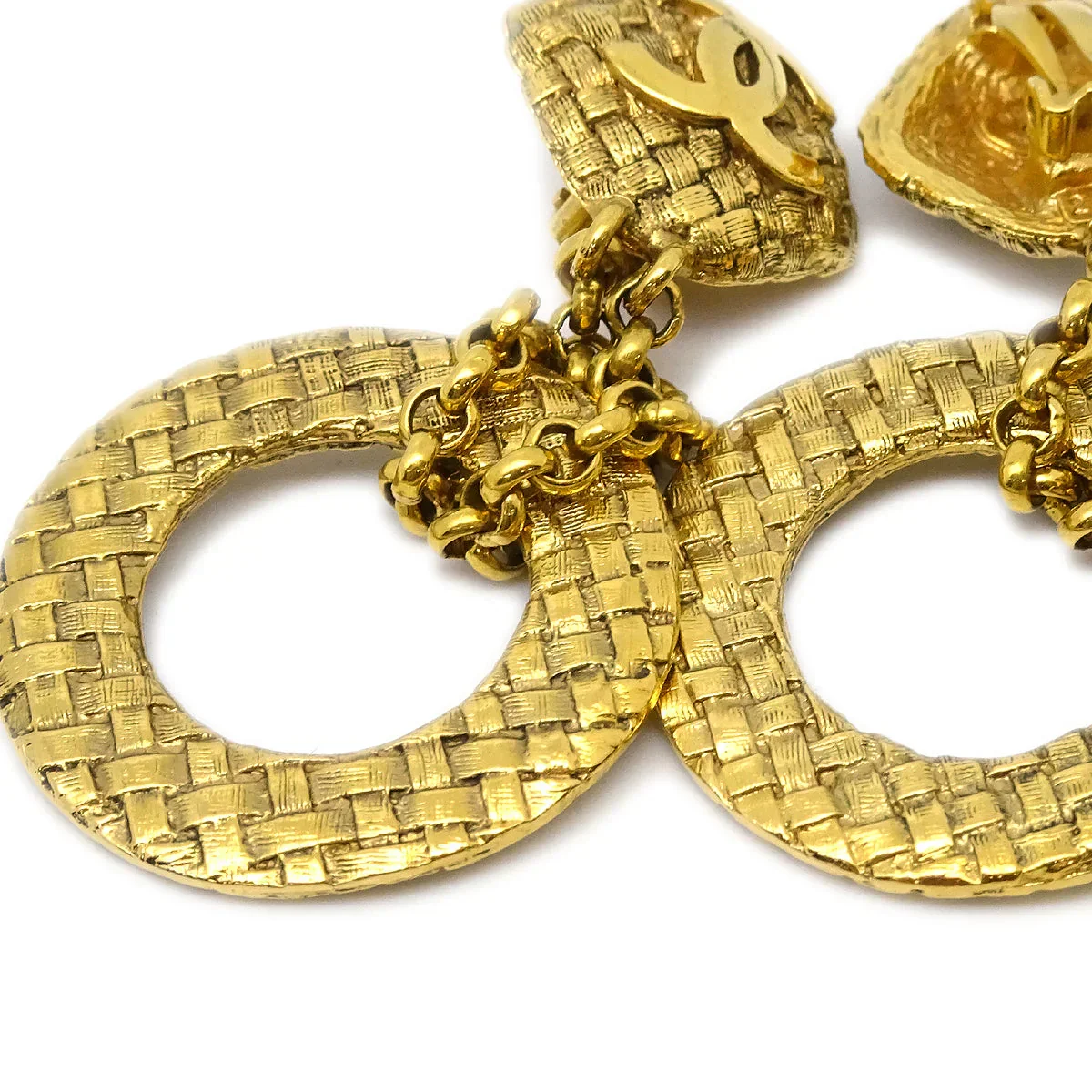 Chanel 1994 Dangle Hoop Woven CC Earrings Clip-On Gold 2881 - Image 2