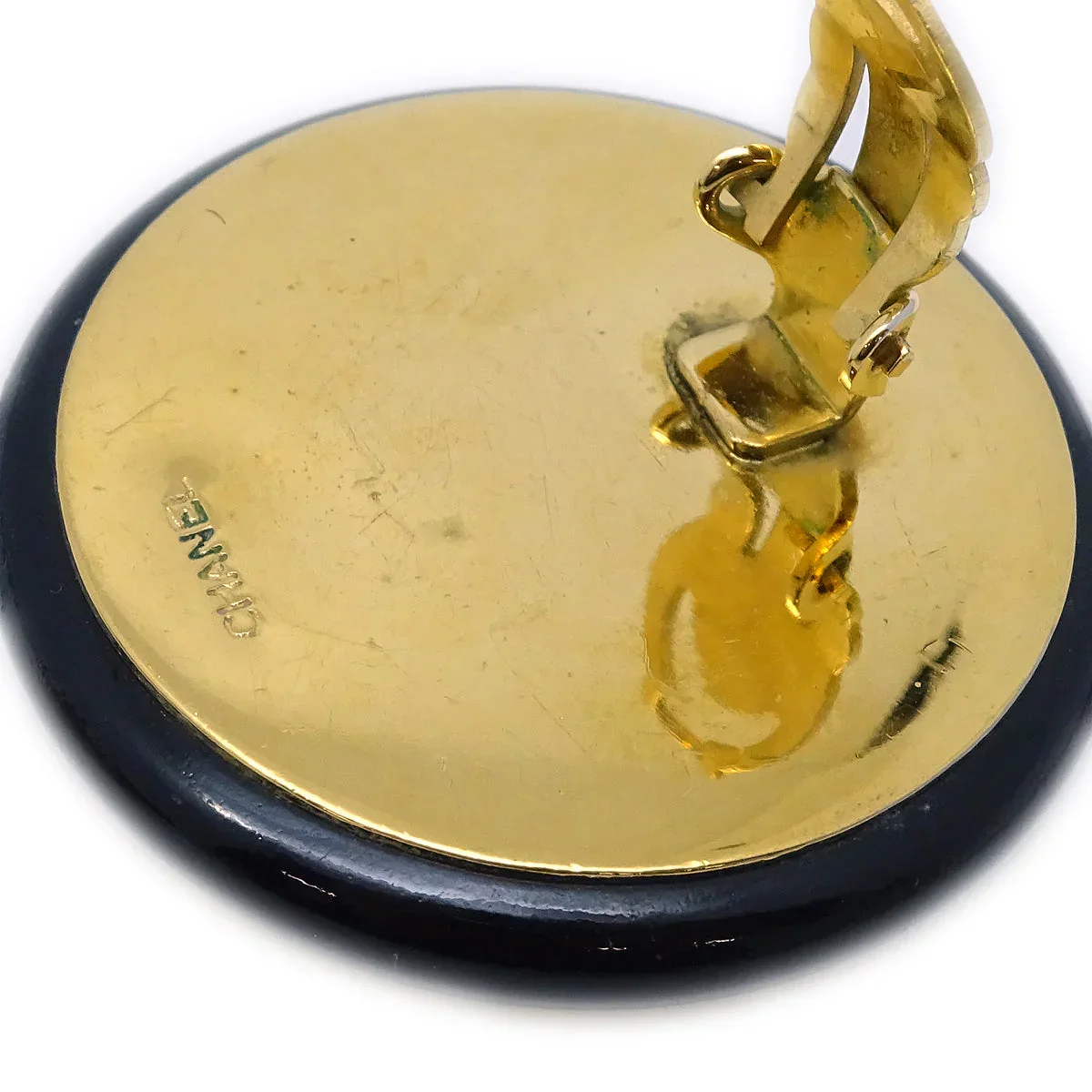 Chanel Button Earrings Clip-On Black Gold - Image 4