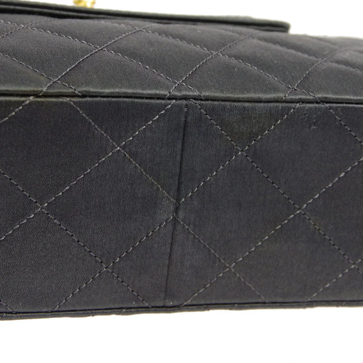 Chanel * 1989-1991 Gray Satin Border Flap Bag & Pouch Set - Image 4