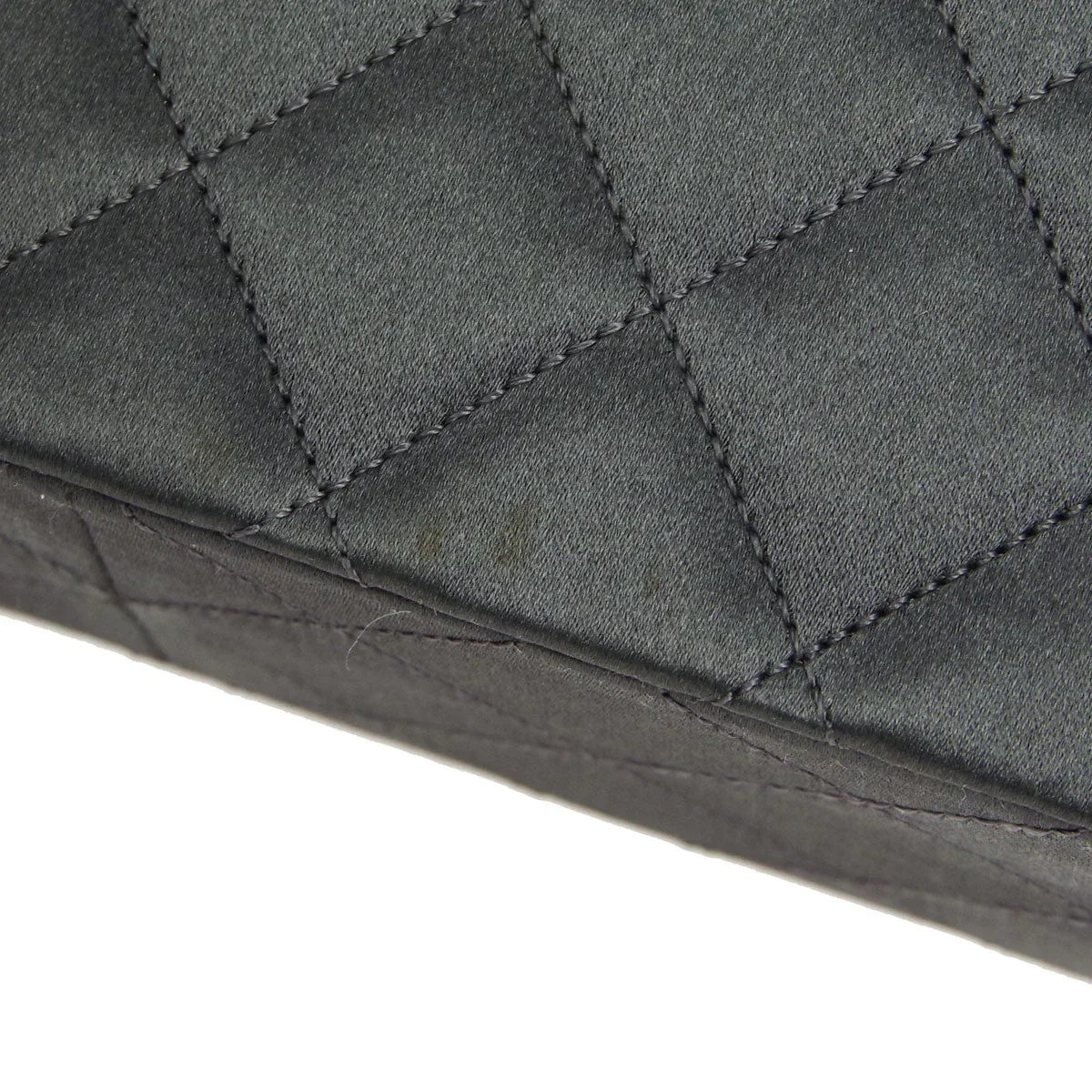 Chanel * 1989-1991 Gray Satin Border Flap Bag & Pouch Set - Image 5