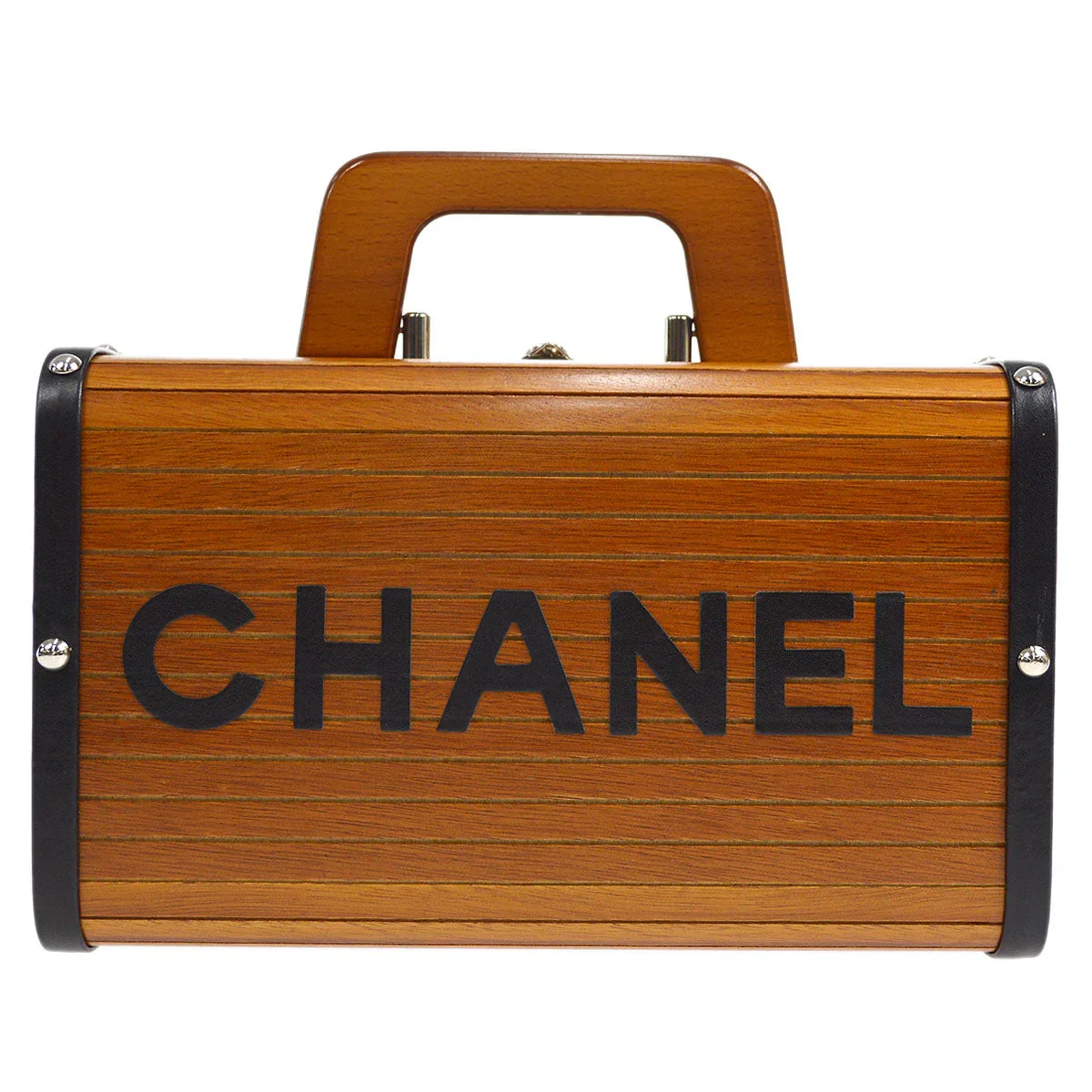 CHANEL Cosmetic Vanity Handbag Box Brown Wooden