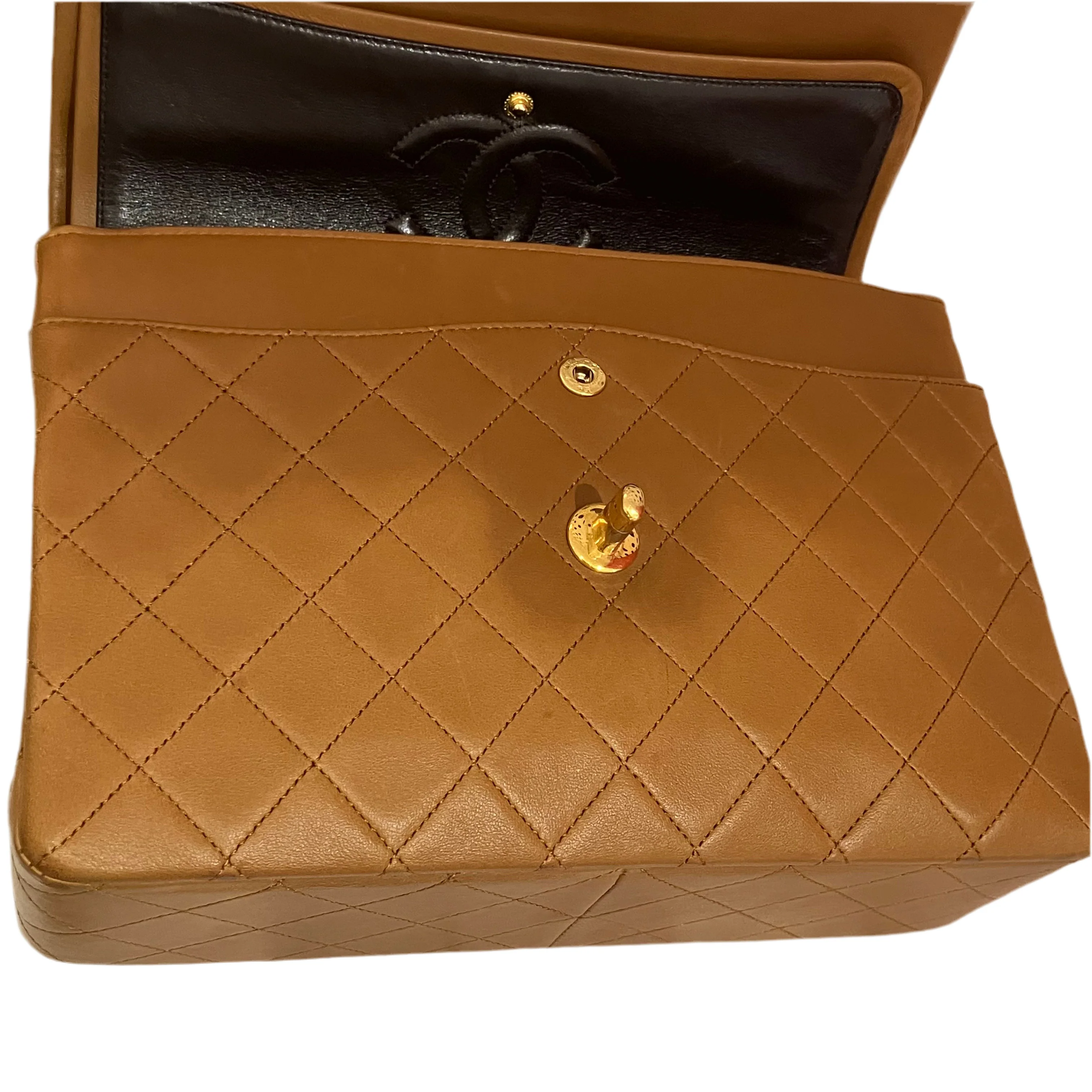 Chanel 1989-1991 Tall Classic Double Flap Medium Camel Lambskin - Image 11