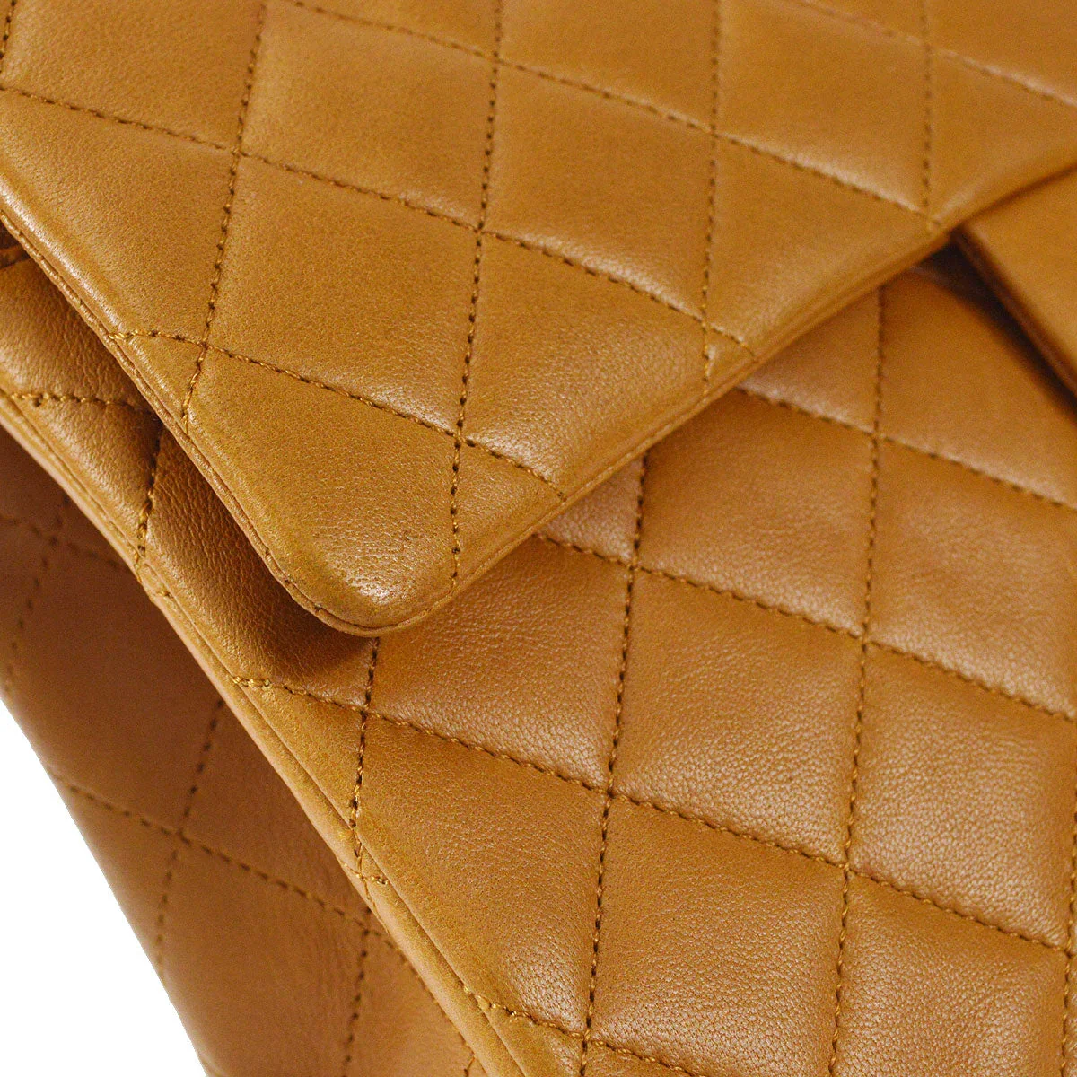 Chanel 1989-1991 Tall Classic Double Flap Medium Camel Lambskin - Image 4