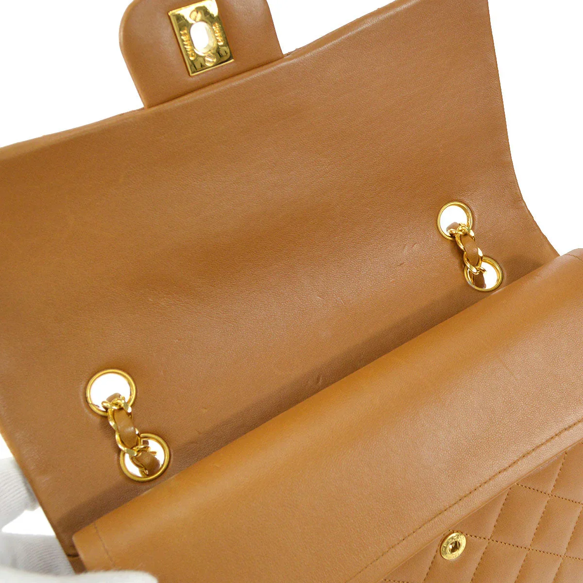 Chanel 1989-1991 Tall Classic Double Flap Medium Camel Lambskin - Image 7