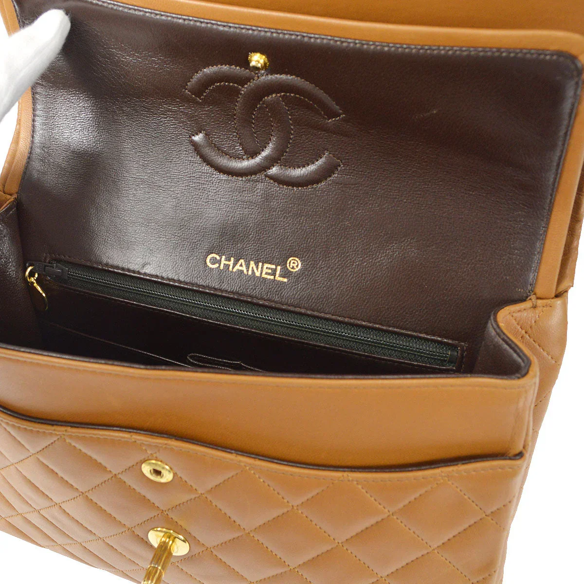 Chanel 1989-1991 Tall Classic Double Flap Medium Camel Lambskin - Image 8