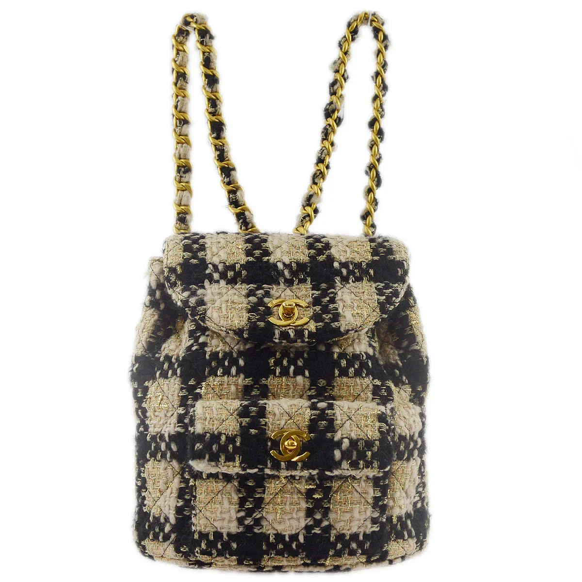 Chanel Beige Black Tweed Duma Backpack Large