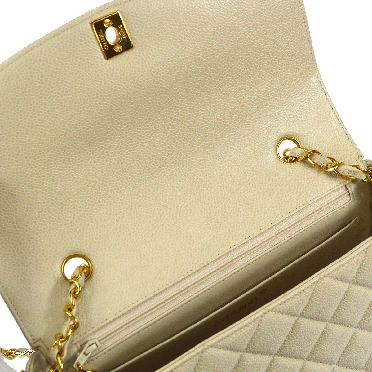 CHANEL * 1996-1997 Tall Diana Flap Medium Ivory Caviar - Image 6