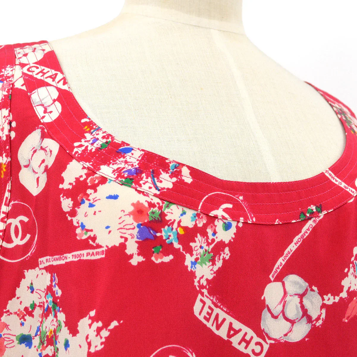 Chanel Spring 1986 camellia print silk tank top #44 - Image 4