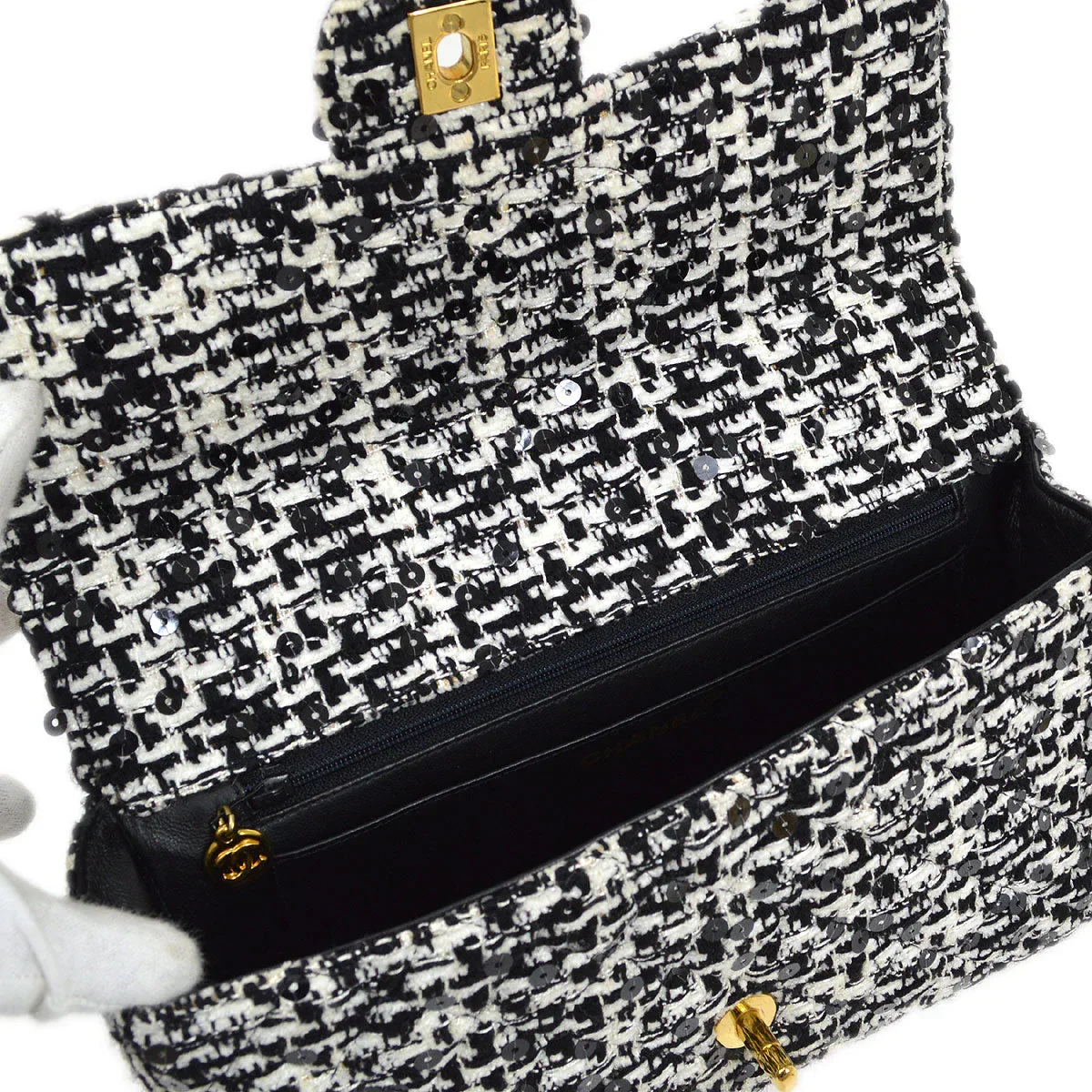 CHANEL * 1994 Tweed Sequins Top Handle Bag - Image 8