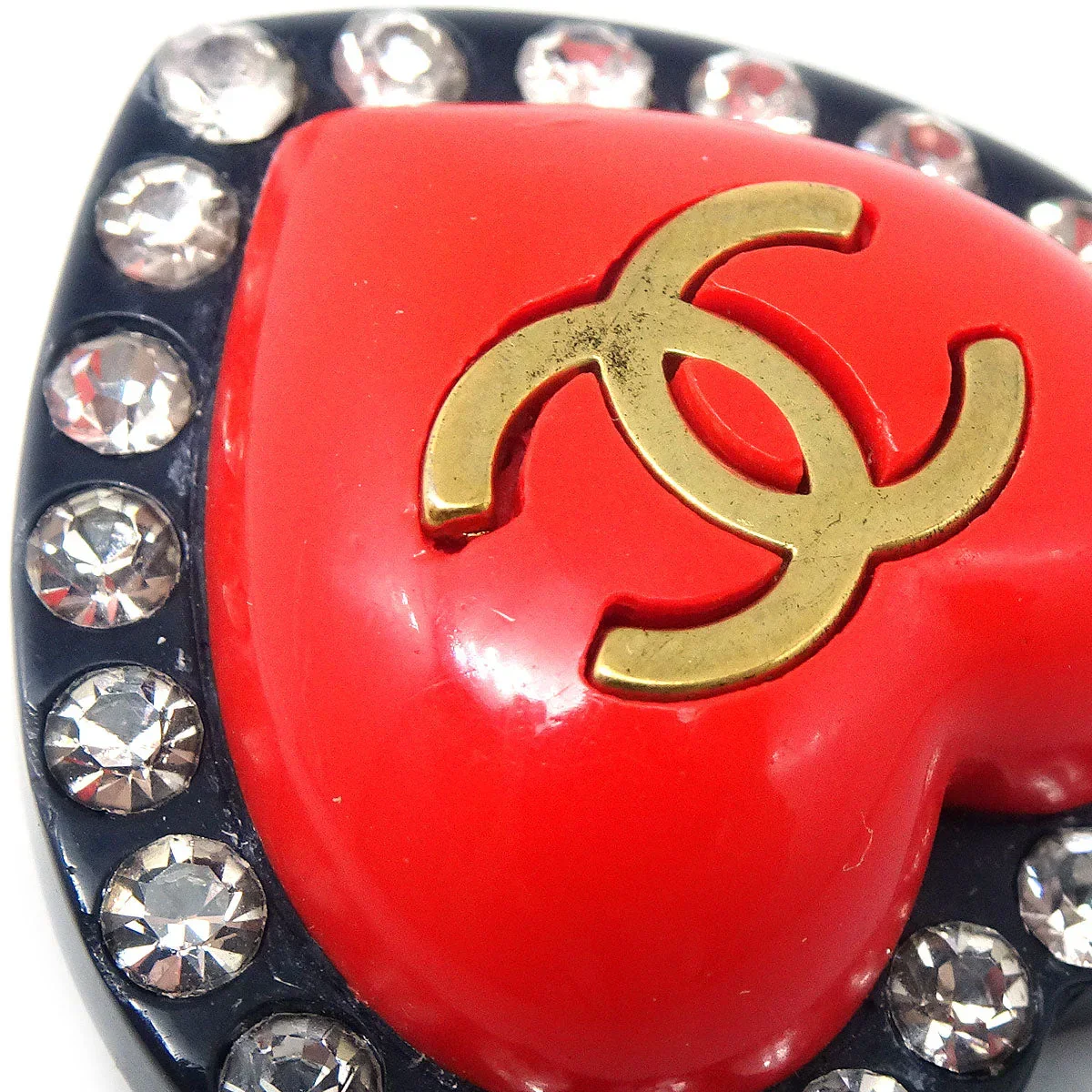 CHANEL Heart Earrings Rhinestone Clip-On 95P - Image 2