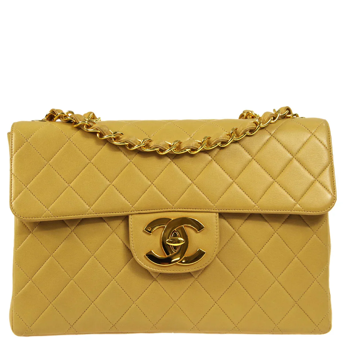 Chanel 1994-1996 * Beige Lambskin Jumbo Classic Flap Shoulder Bag