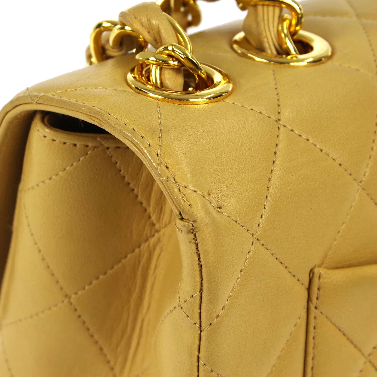 Chanel 1994-1996 * Beige Lambskin Jumbo Classic Flap Shoulder Bag - Image 6