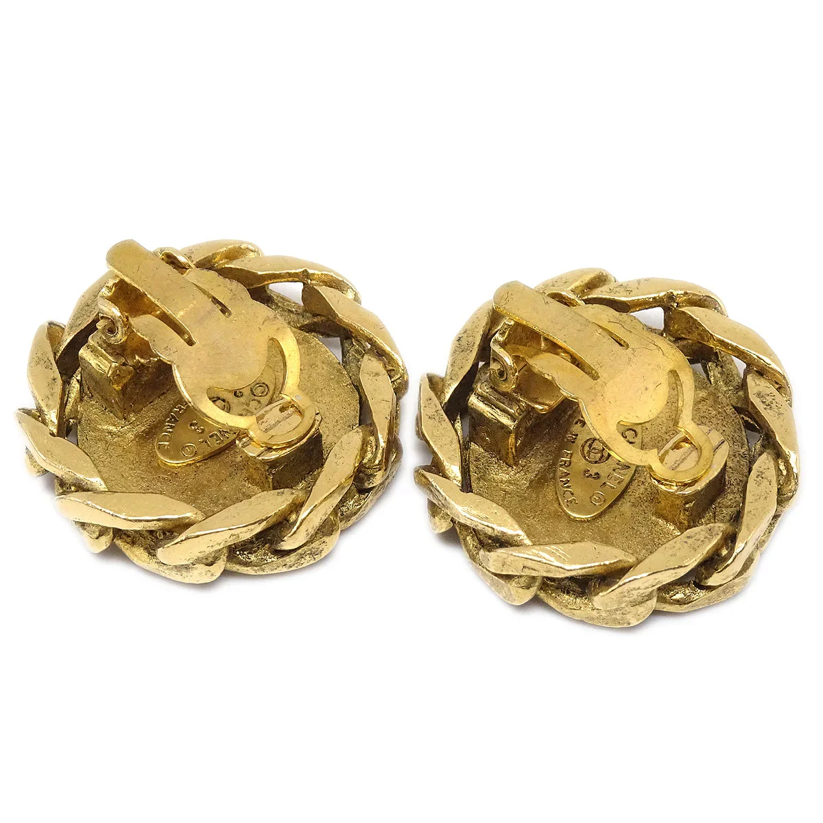 Chanel Button Earrings Gold Rhinestone Clip-On 23 - Image 3