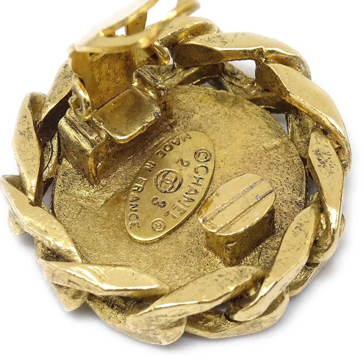 Chanel Button Earrings Gold Rhinestone Clip-On 23 - Image 4