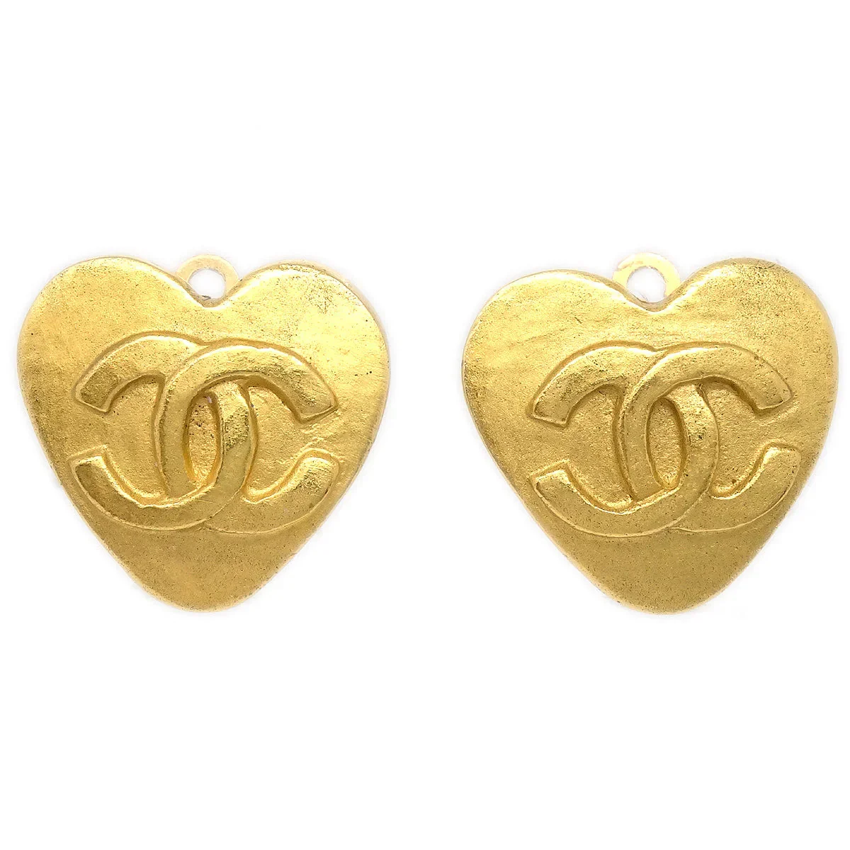 Chanel Heart Earrings Gold Clip-On 95P Small