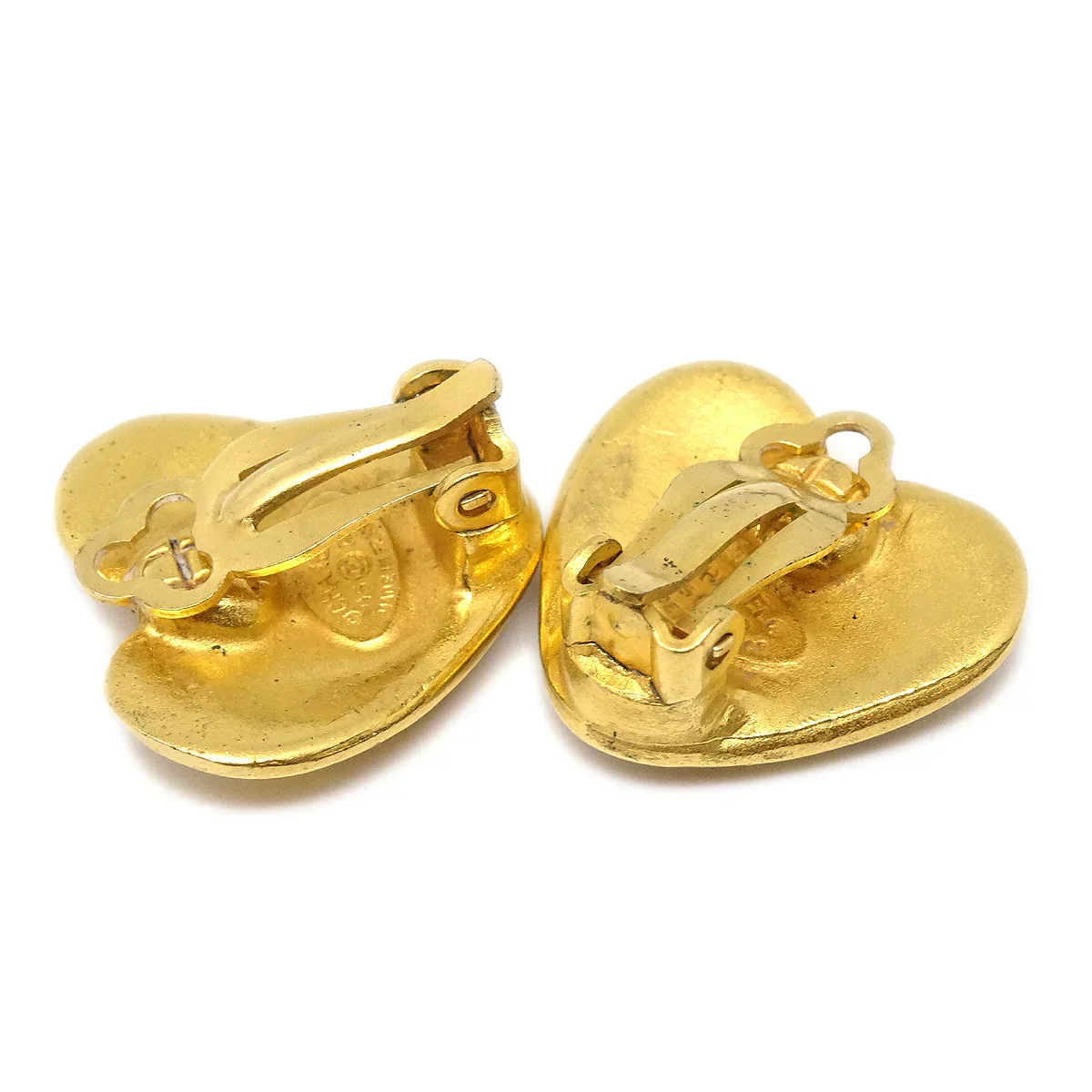 Chanel Heart Earrings Gold Clip-On 95P Small - Image 3