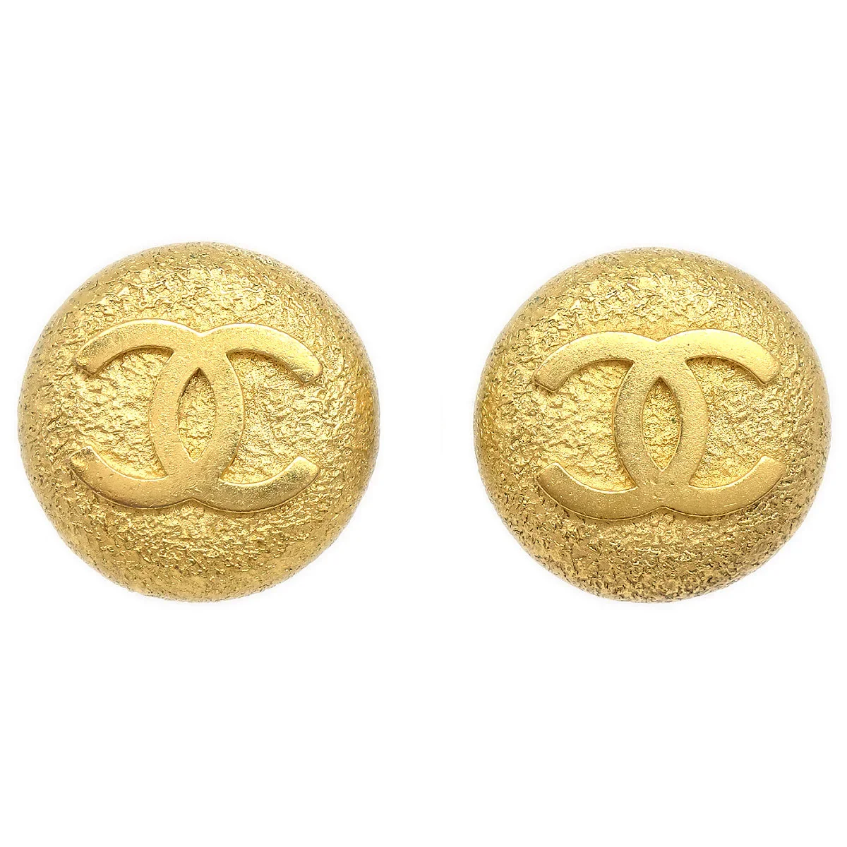 Chanel Button Earrings Gold Clip-On Large 95A