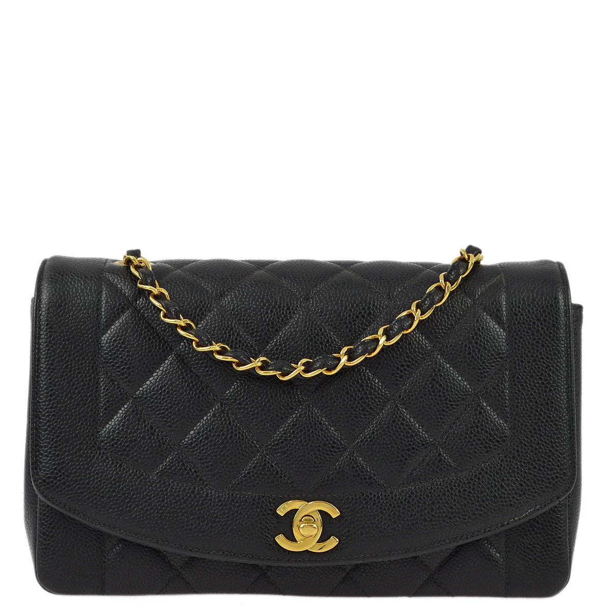 Chanel Black Caviar Medium Diana Shoulder Bag