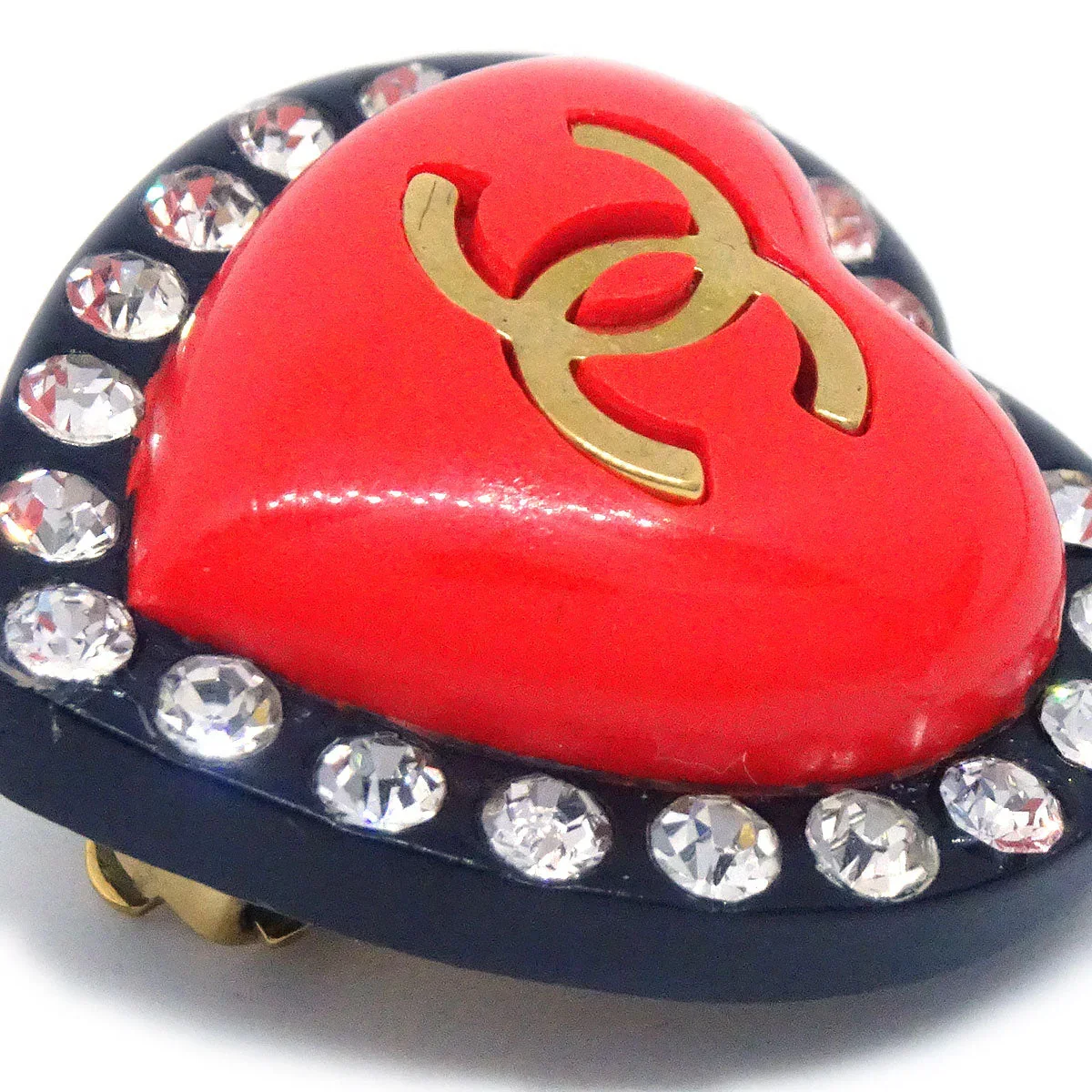 CHANEL 1995 Cristal Heart CC Earrings - Image 3