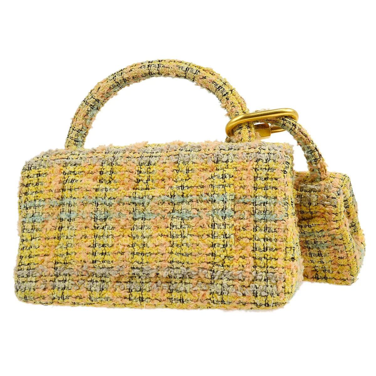 CHANEL * 1991-1994 Top Handle Bag Set Yellow Tweed - Image 2