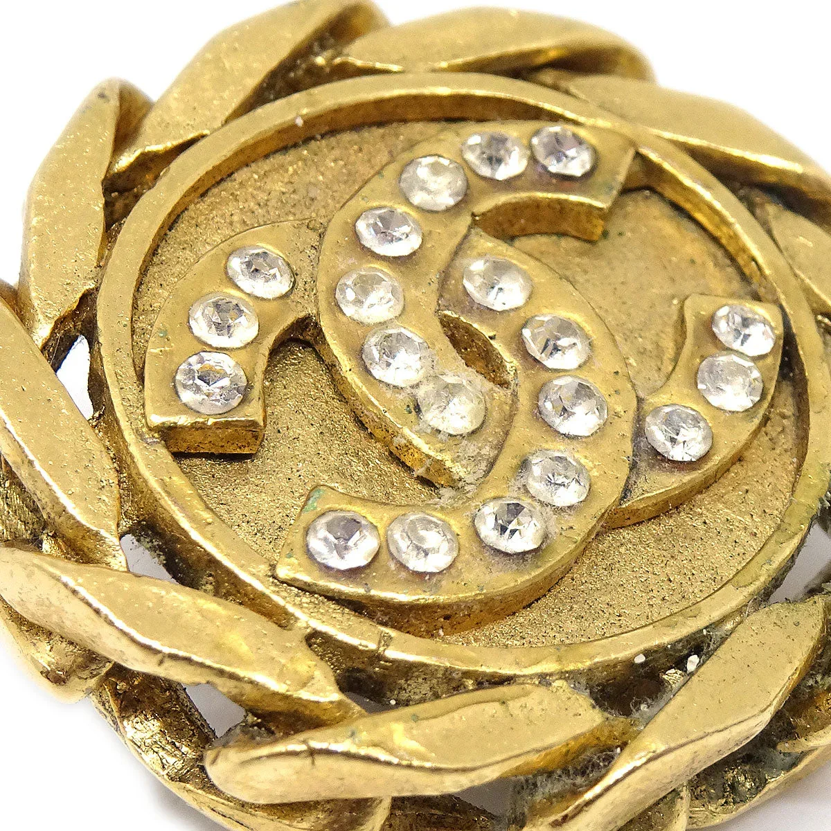 Chanel Button Rhinestone Earrings Clip-On Gold 23 - Image 2