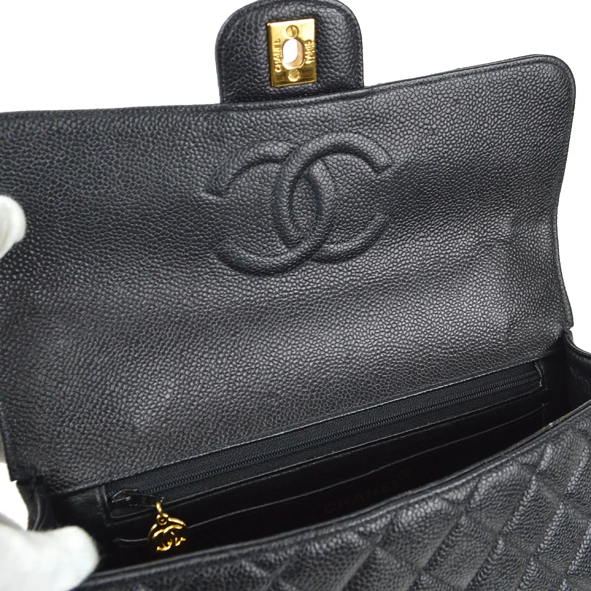 Chanel 1994 Classic Flap Handbag Medium Black Caviar - Image 8