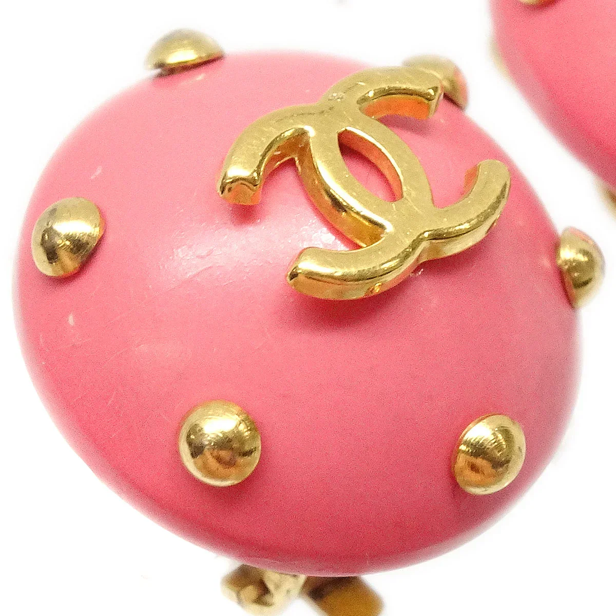 Chanel Button Earrings Pink Clip-On 96C - Image 2
