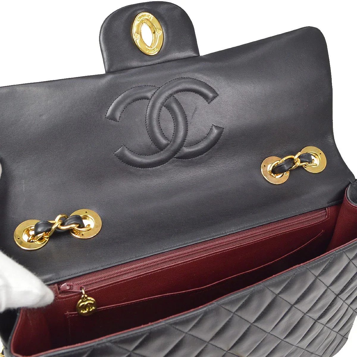 CHANEL 1991-1994 Classic Flap Maxi Black Lambskin - Image 7