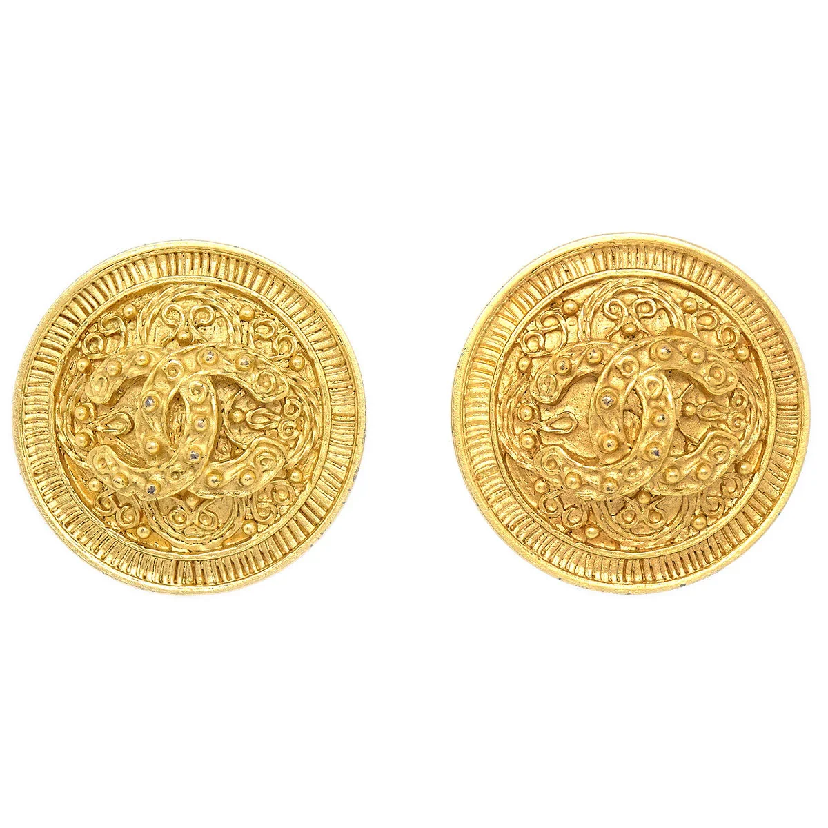 Chanel Gold 'CC' Filigree Earrings Large  94A