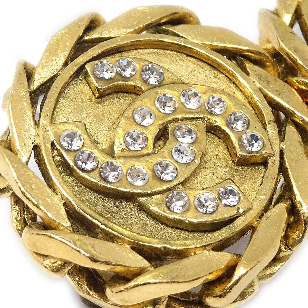 Chanel Button Rhinestone Earrings Clip-On Gold 23 - Image 2