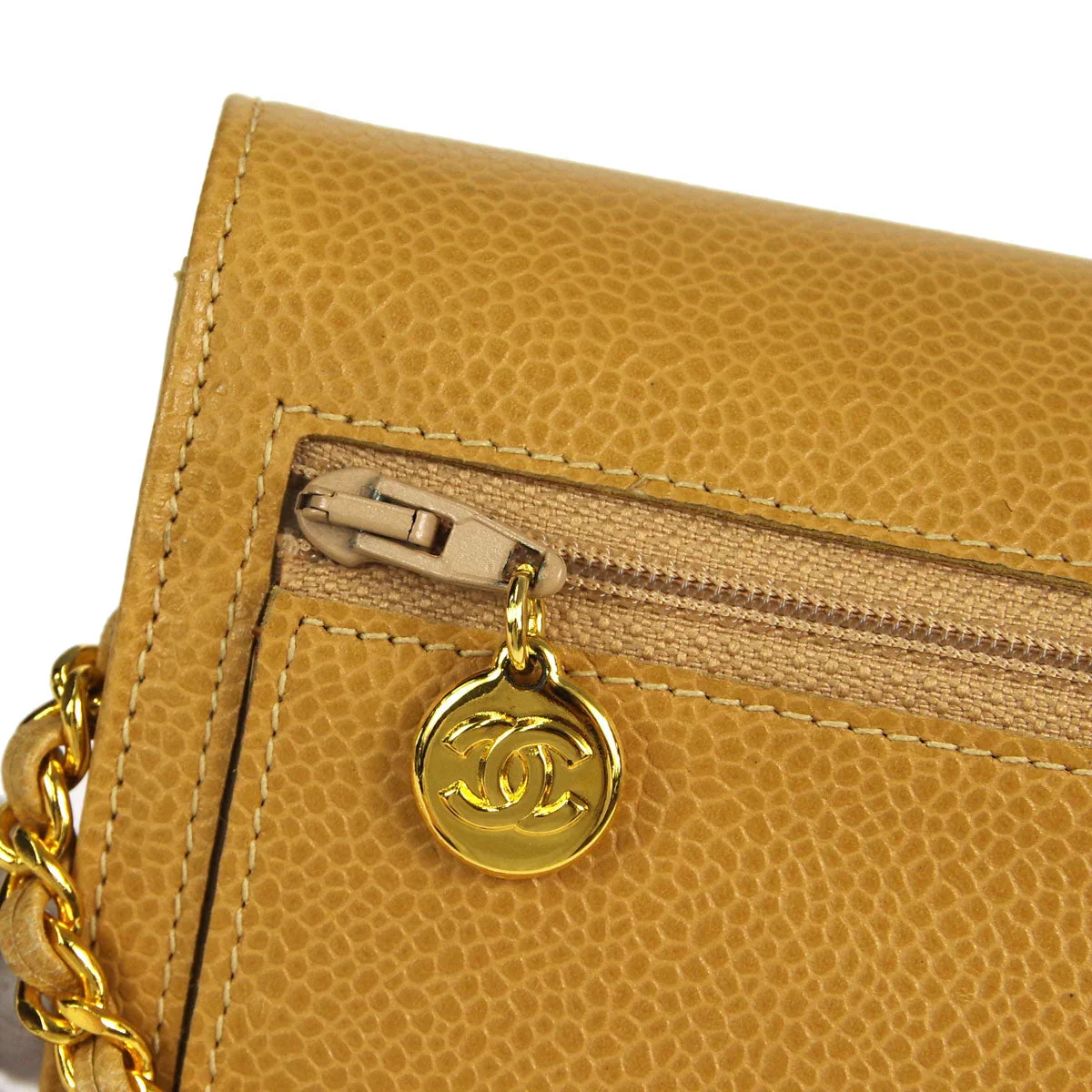 Chanel * 1994-1996 Timeless WOC Chain Wallet Beige Caviar - Image 6