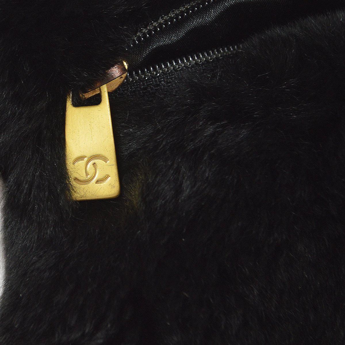 Chanel 2001 Fall CC Logo Muff Black Fur Satchel - Image 10