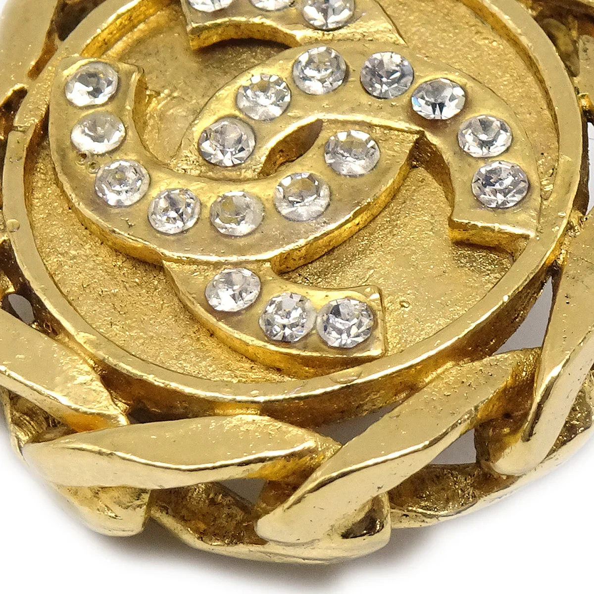 Chanel Button Rhinestone Earrings Clip-On 23 Gold - Image 2