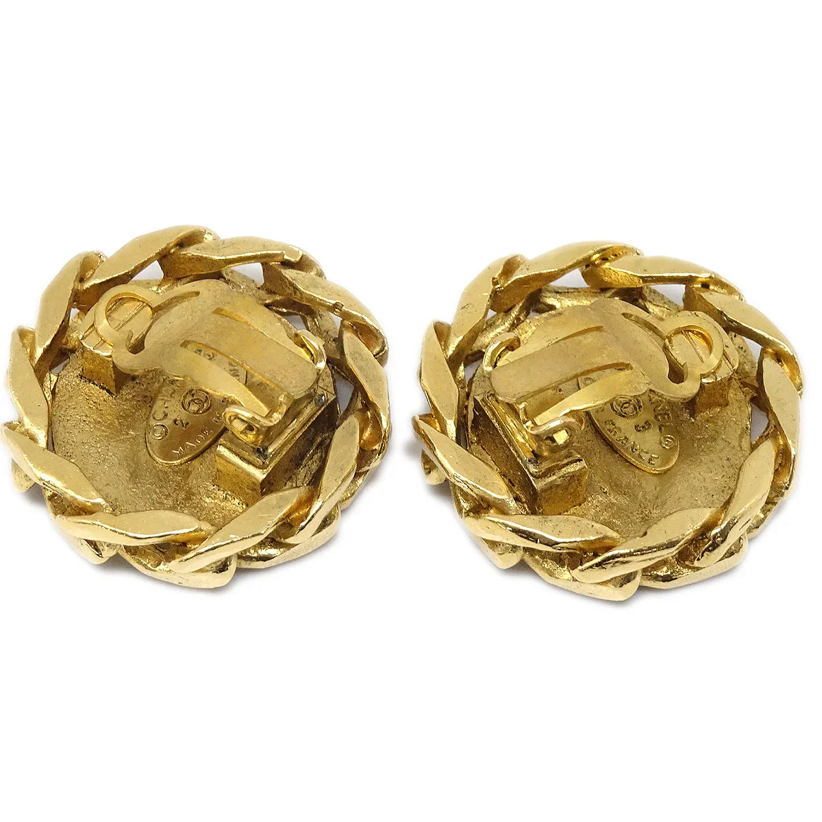Chanel Button Rhinestone Earrings Clip-On 23 Gold - Image 3