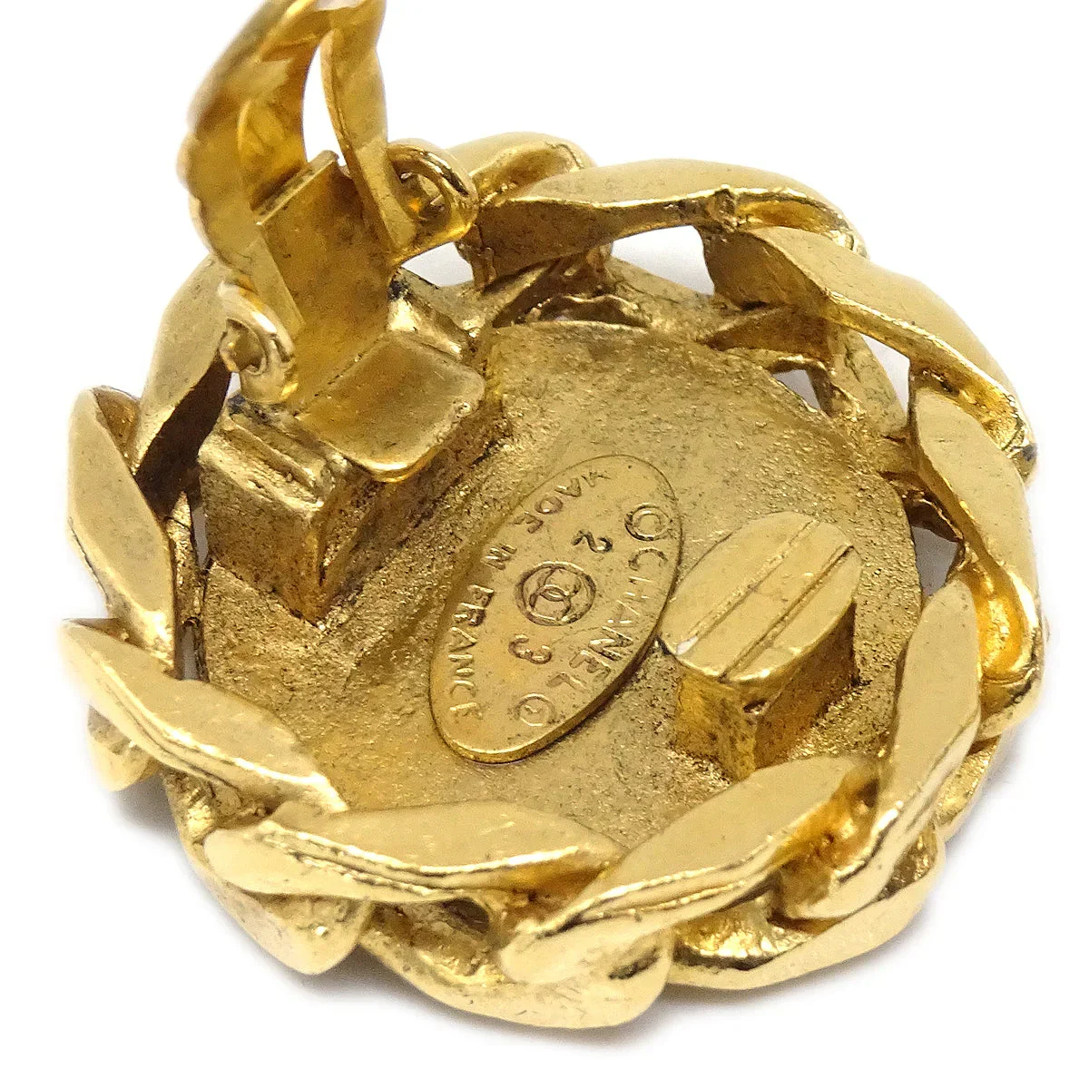 Chanel Button Rhinestone Earrings Clip-On 23 Gold - Image 4
