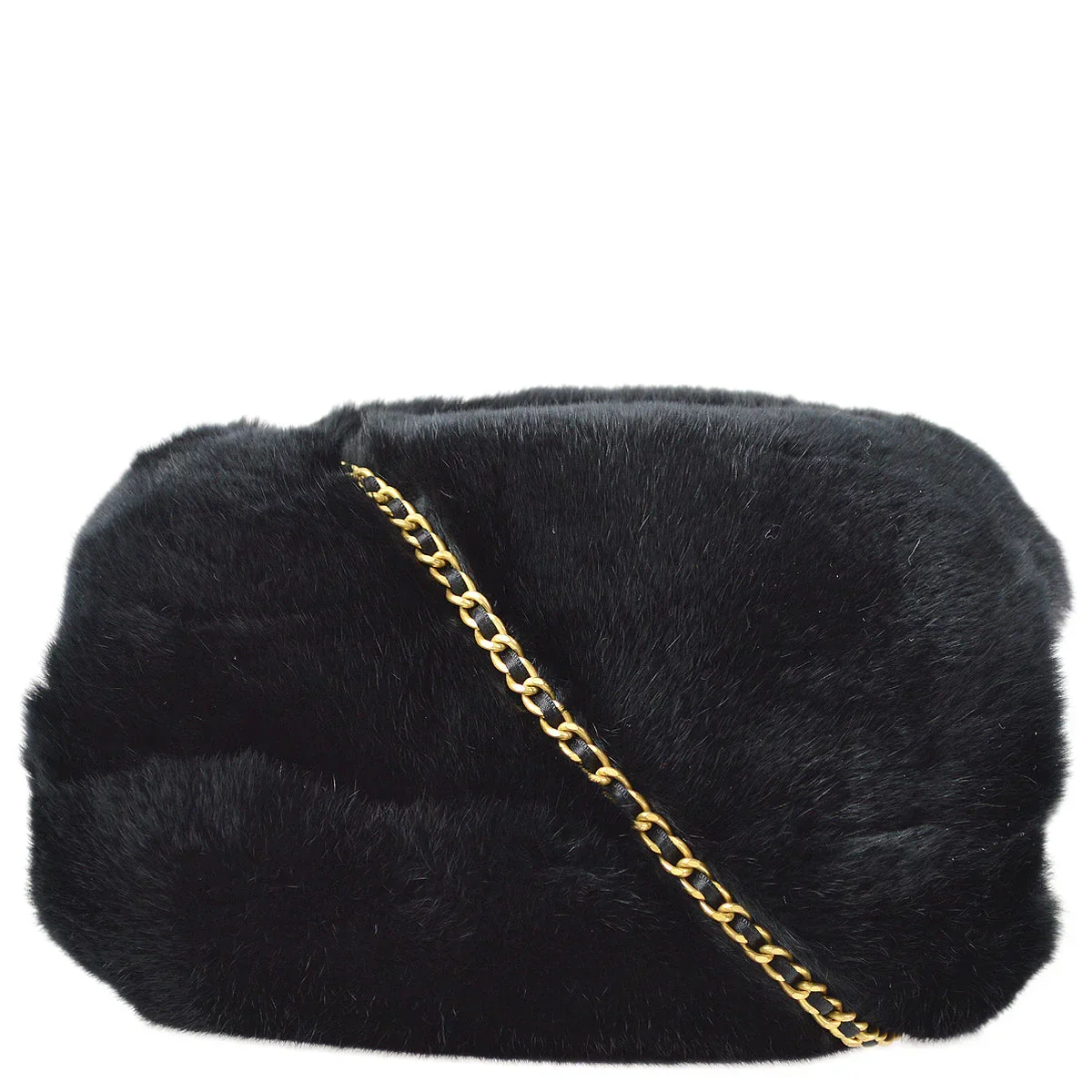 Chanel 2001 Fall CC Logo Muff Black Fur Satchel - Image 2
