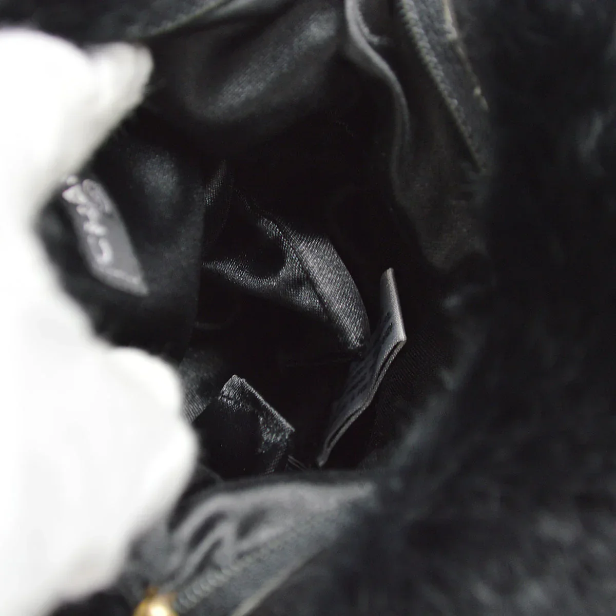 Chanel 2001 Fall CC Logo Muff Black Fur Satchel - Image 7