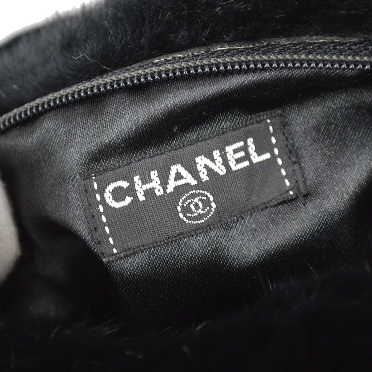 Chanel 2001 Fall CC Logo Muff Black Fur Satchel - Image 9