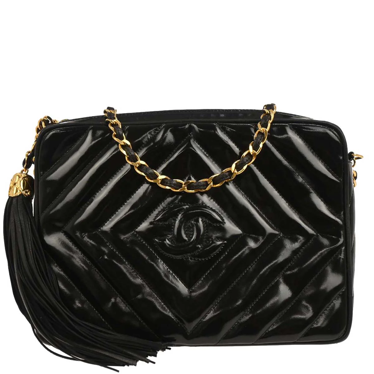 Chanel 1991-1994 Black Patent Leather Camera Bag Small