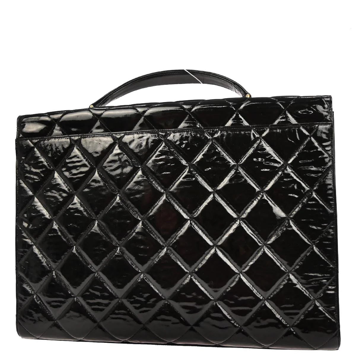 Chanel 1996-1997 Black Patent Leather Briefcase Business Handbag - Image 2