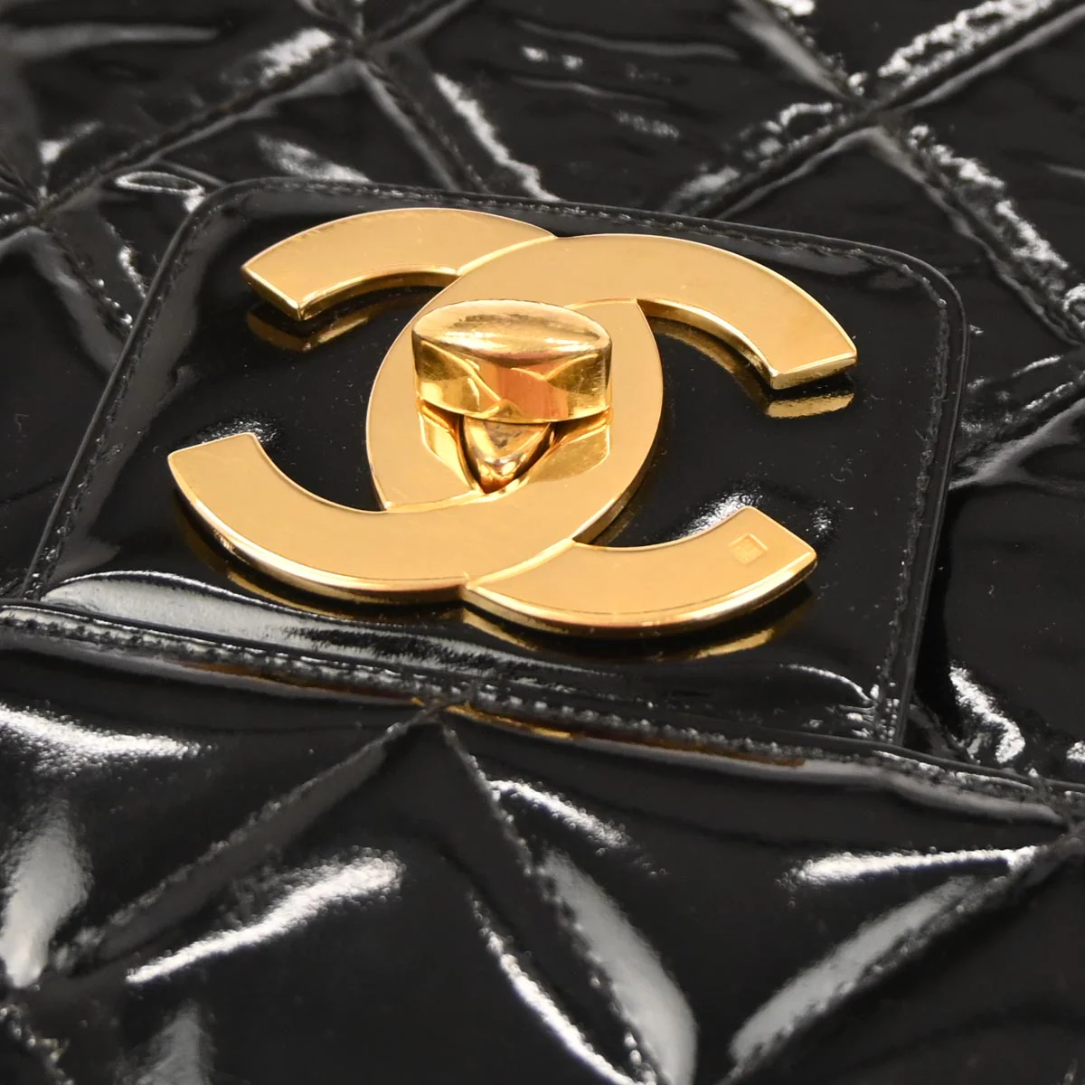 Chanel 1996-1997 Black Patent Leather Briefcase Business Handbag - Image 3
