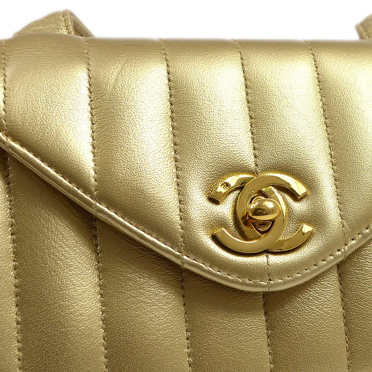 Chanel 1994-1996 Gold Lambskin Vertical Stitch Shoulder Bag - Image 6