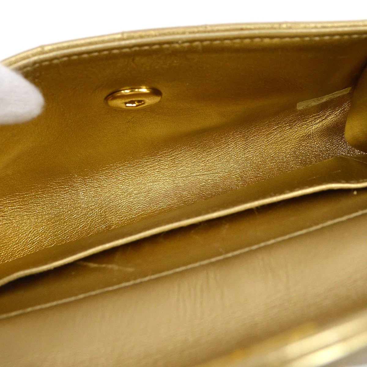 Chanel 1994-1996 Gold Lambskin Vertical Stitch Shoulder Bag - Image 8