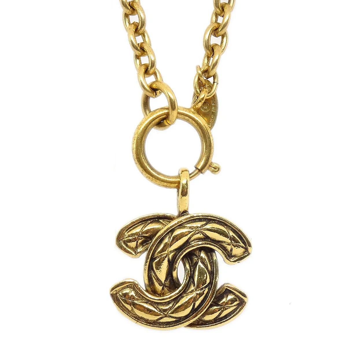CHANEL 1986-1994 Quilted CC Gold Chain Pendant Necklace 3857 - Image 2
